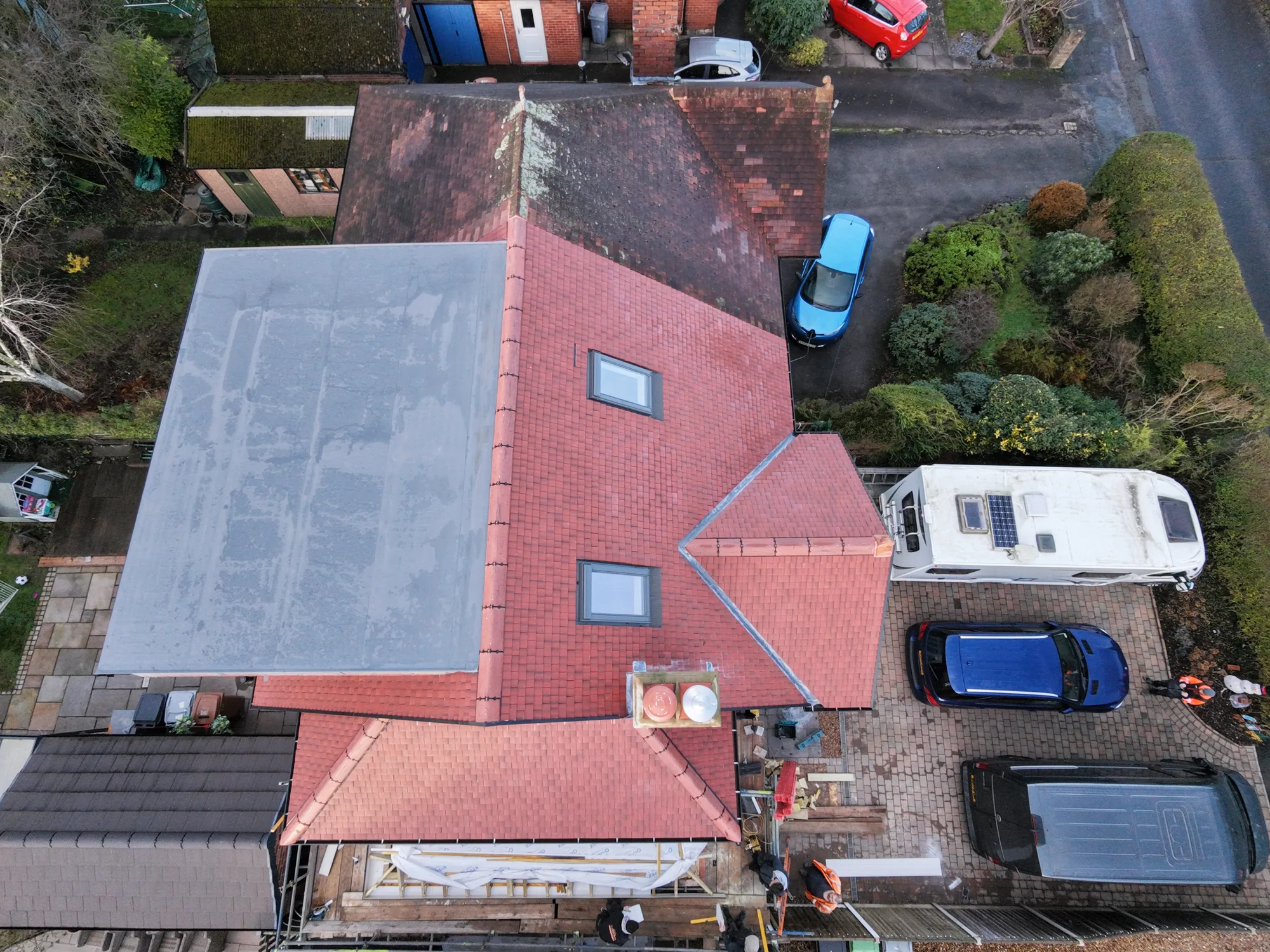 Completed roofing across the new-build housing development