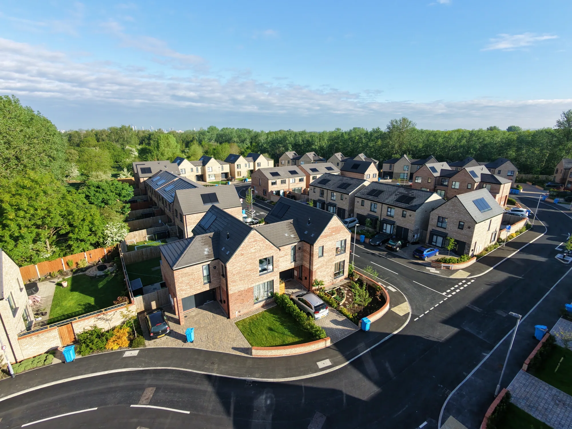 Estate of new roofs with integrated solar from above